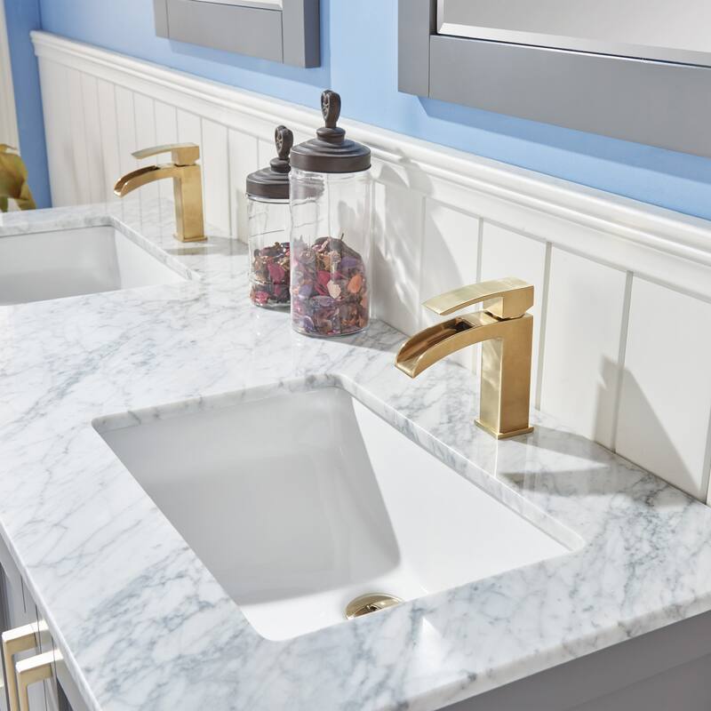 Altair Remi Double Bathroom Vanity Set and Carrara White Countertop with Mirror