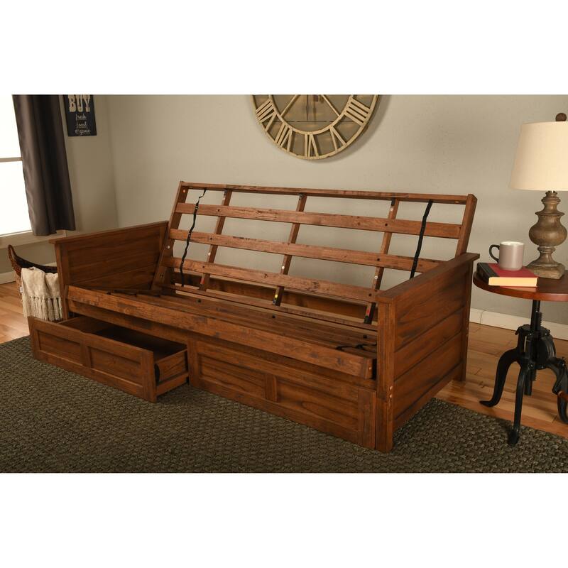 Somette Lexington Full-size Futon Set with Storage in Weathered Brown Finish with Mattress
