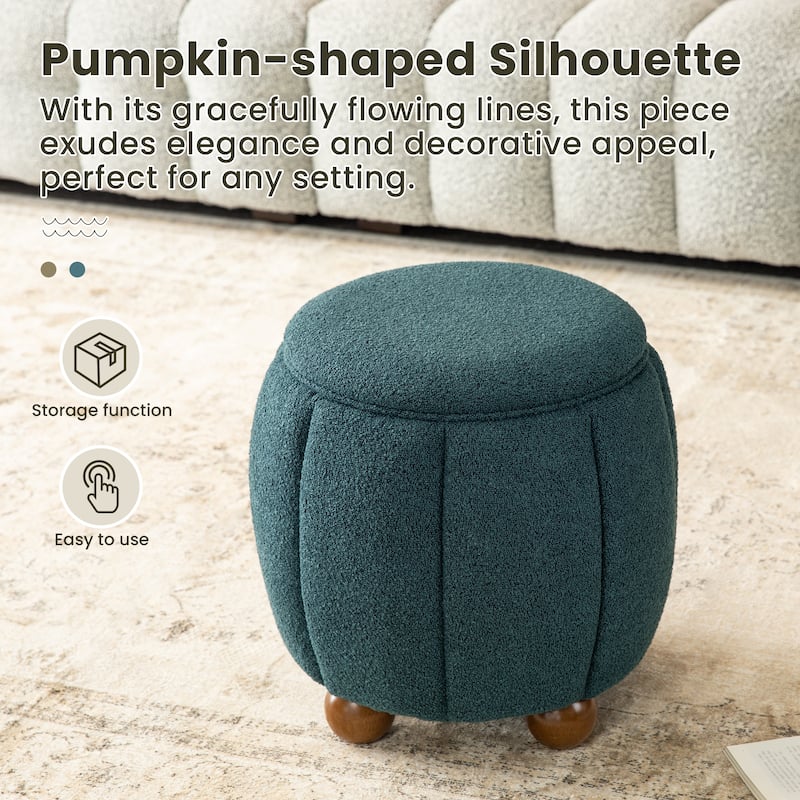 Glitzhome 19"H Boucle Upholstered Storage Ottoman Stool with Rubberwood Feet