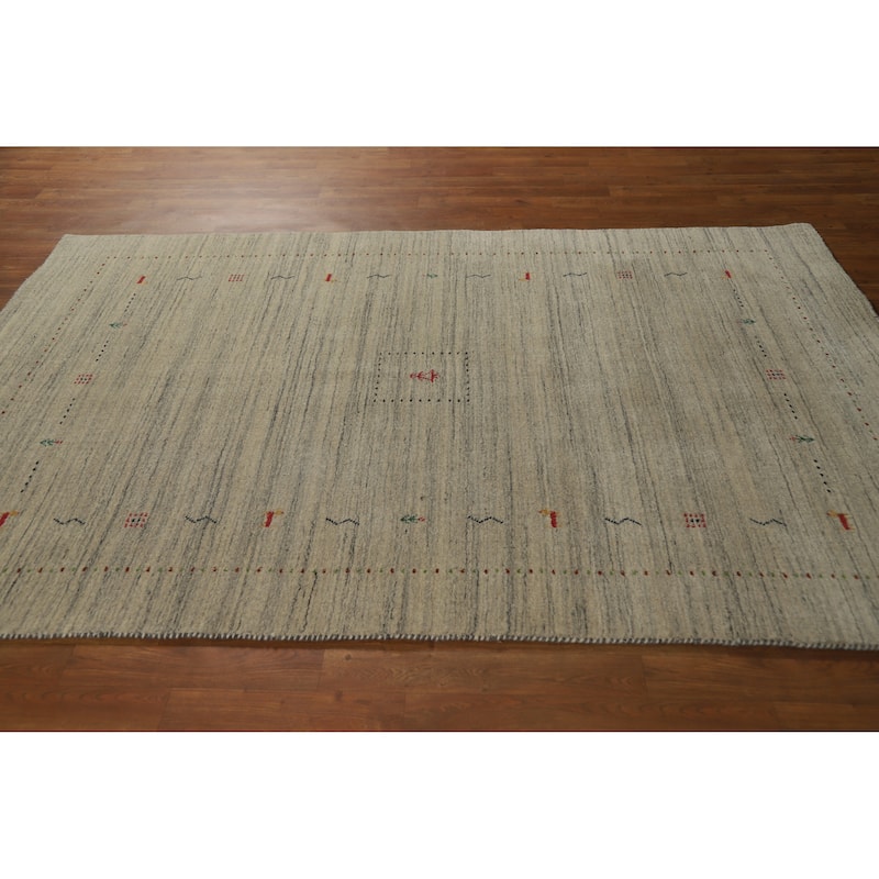 Hand Knotted Oriental 100% Wool Carpet Tribal Animal Pictorial Beige & Ivories Gabbeh Area Rug - 7' 9'' X 5' 0''