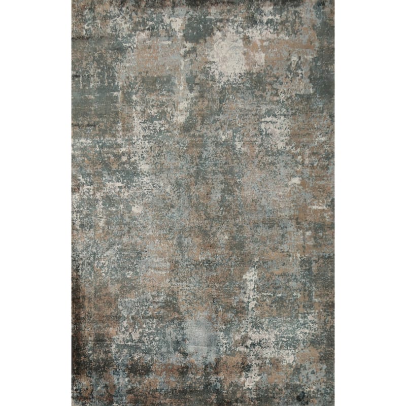 Hand Knotted Oriental Viscose Silk Carpet Modern All-Over Greys & Charcoal Abstract Area Rug - 7' 10'' X 5' 6''