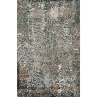 Hand Knotted Oriental Viscose Silk Carpet Modern All-Over Greys & Charcoal Abstract Area Rug - 7' 10'' X 5' 6''