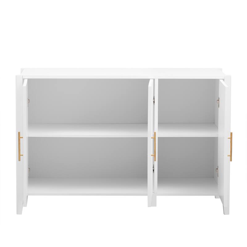 Roomfitters Sideboard Buffet Cabinet with 3 Door Mid-century Modern Fluted Accent Storage for Kitchen & Dining Room, White