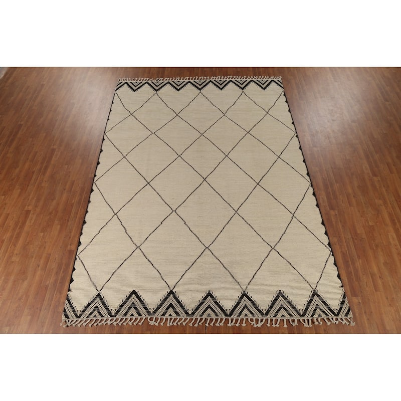 All-Over Trellis Moroccan Area Rug Handmade Wool Carpet - 8'10"x 12'2"