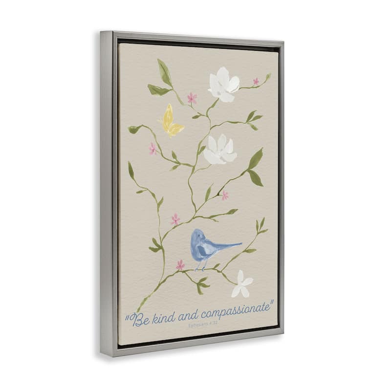 Stupell Floral Be Kind & Compassionate Framed Floater Canvas Wall Art Design By Lucille Price