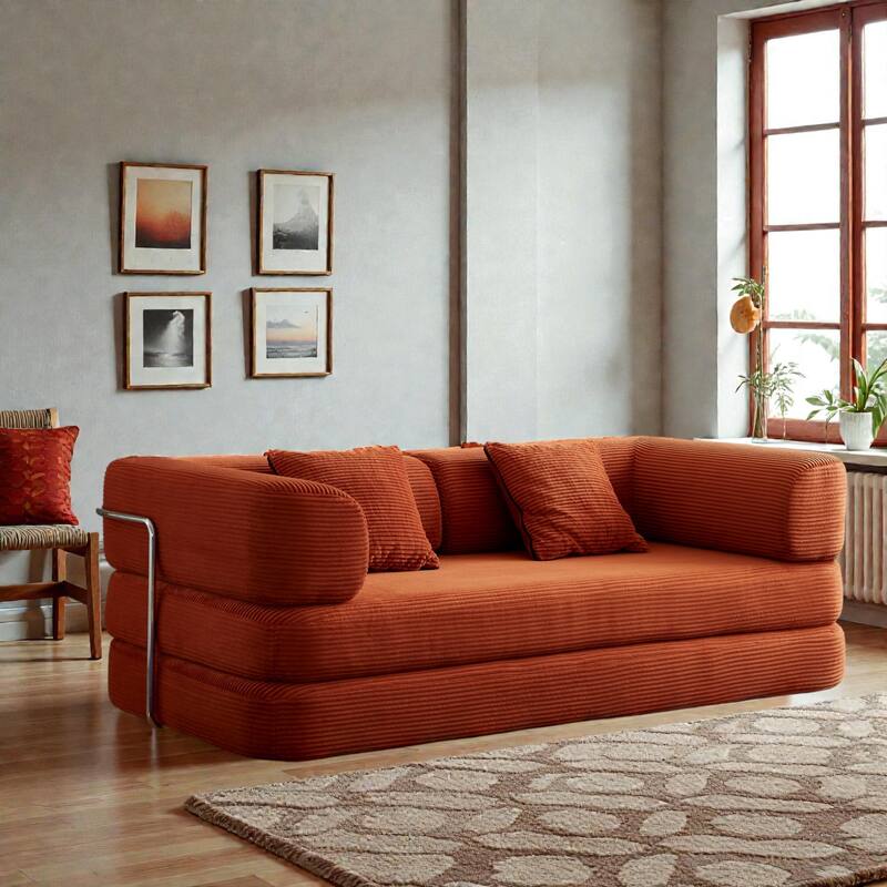 Convertible Floor Sofa Bed, 5-in-1 Modular Compressed Couch with Blanket Pillow, Corduroy Foam Sleeper