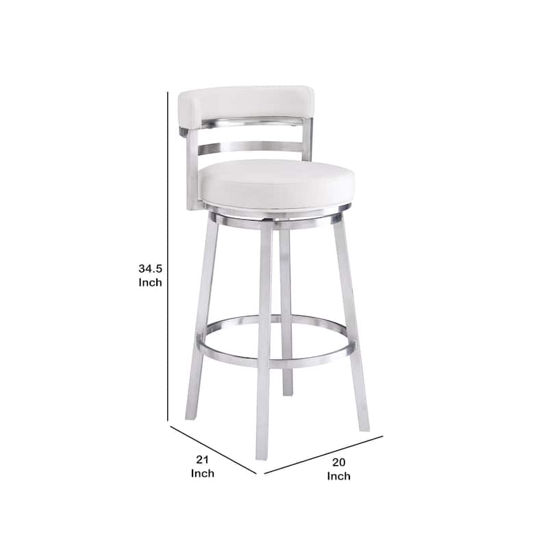 Leatherette Curved Back Counter Barstool with Swivel Mechanism, White