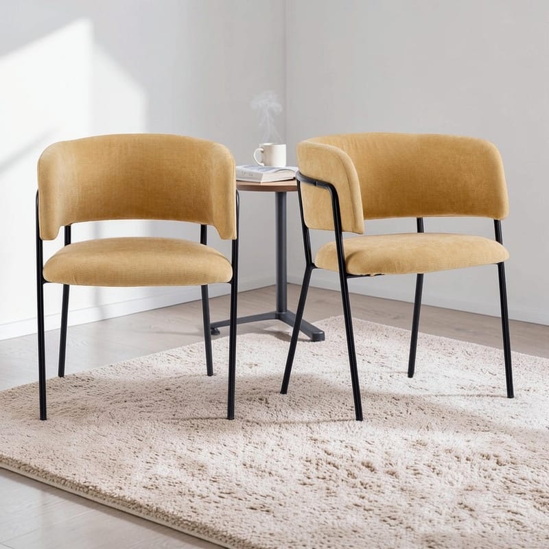 Upholstered Arm Dining Chair Set of 2, Modern Stylish Padded Seat Kitchen Chairs with Armrest - Yellow+Black