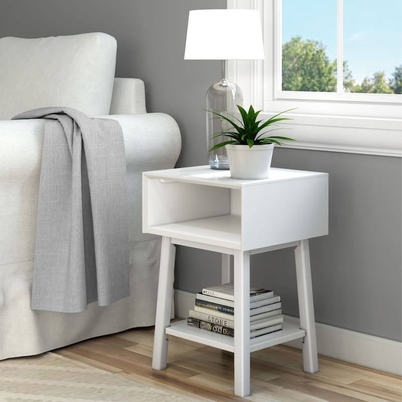 Plank and Beam Mid-Century Modern Cubby Nightstand - White