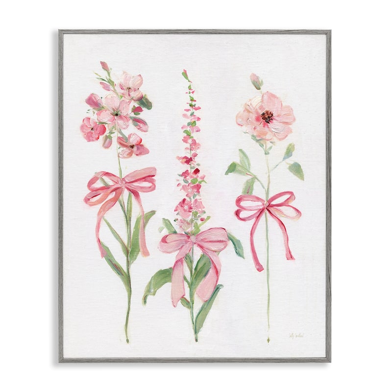 Stupell Pink Cottage Floral Sprigs Framed Giclee Art Design By Sally Swatland - 24 x 30 - Grey