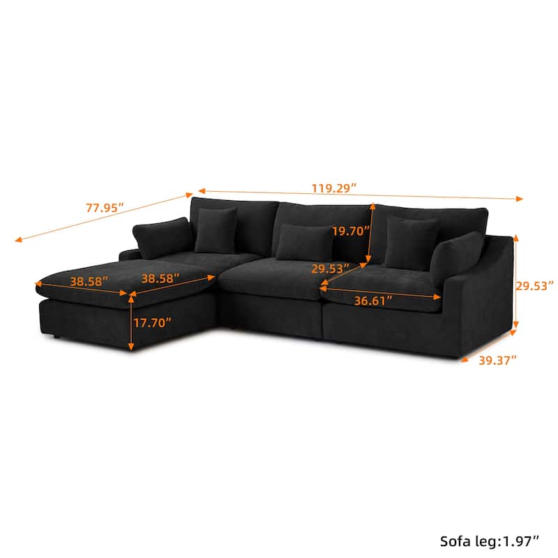 119'' L-shape Linen Fabric Upholstered Sectional Sofas with Ottoman