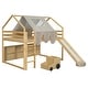 preview thumbnail 69 of 78, Full Size Loft Bed with Slide, Tent, and Storage Shelves - House Frame Kids Bed with Ladder and Car-Shaped Organizer