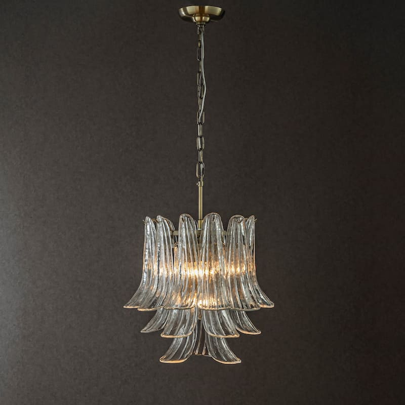 CraftHome Mid-Century Modern Chandelier Clear Art Glass Pendant With Antique Bronze Finish For Living Room - W18" - Antiqued Bronze