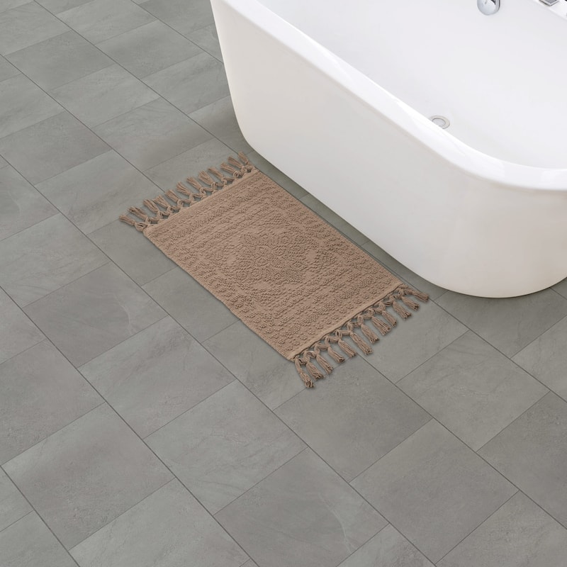 French Connection Nellore Fringe Cotton Bath Rug - 17x28 - Light Brown