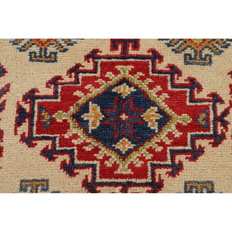 Geometric Beige Kazak Accent Rug Handmade Wool Carpet - 2'7" x 3'11"