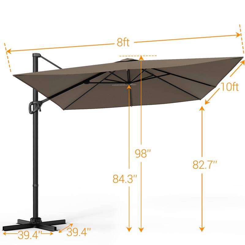 BONOSUKI 10x8FT Cantilever Patio Umbrella 360 Rotation and Canopy