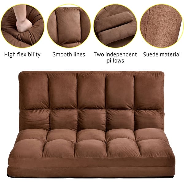Brown Chaise Lounge Sofa Chair Floor Couch with Lumbar Cushion