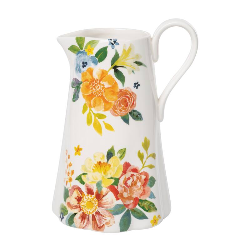 Transpac Ceramic 10.25 in. Everyday Floral Pitcher