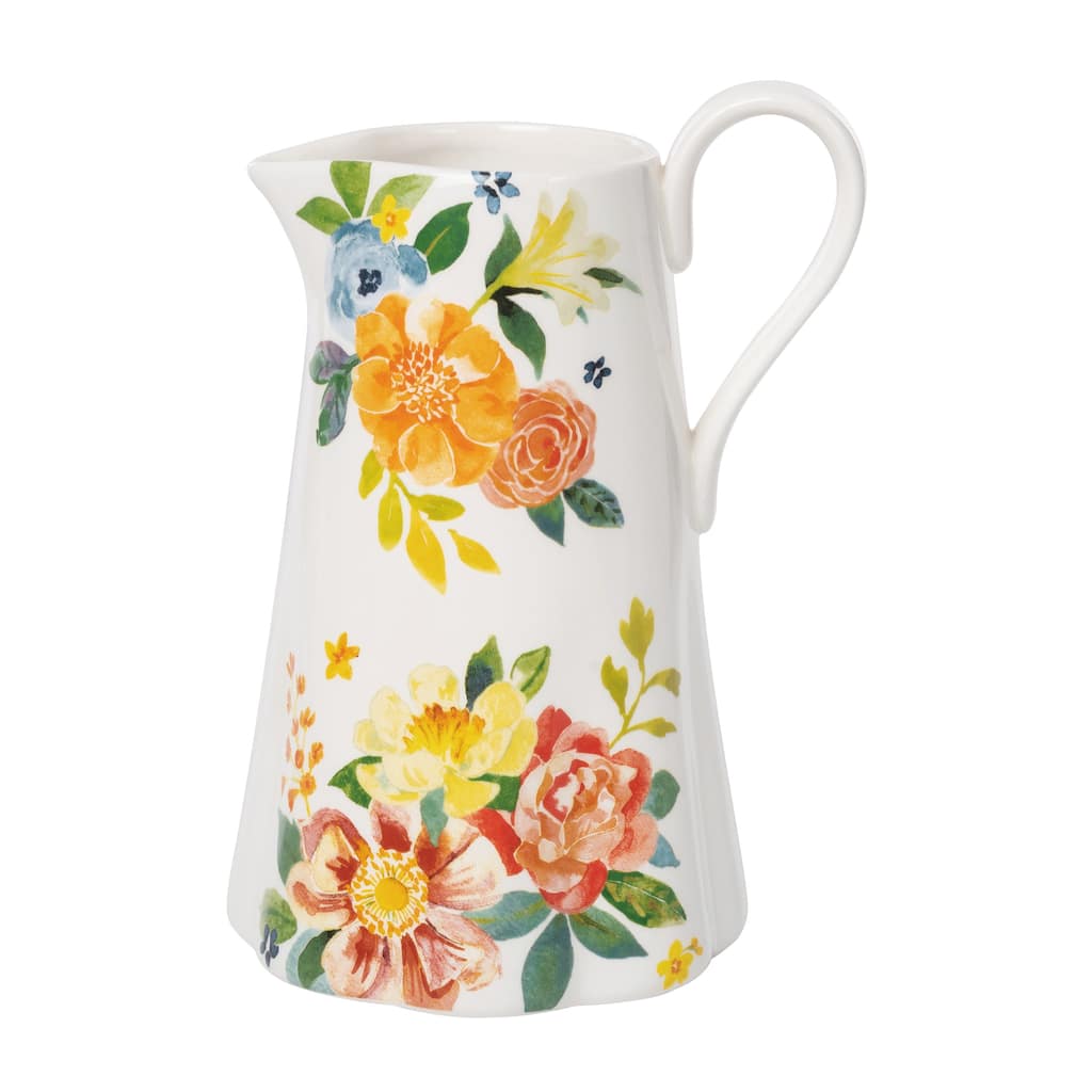 Transpac Ceramic 10.25 in. Everyday Floral Pitcher