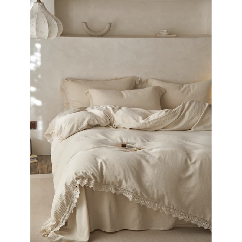 Luna Lace Linen Duvet Cover Set -Top Grade & Natural