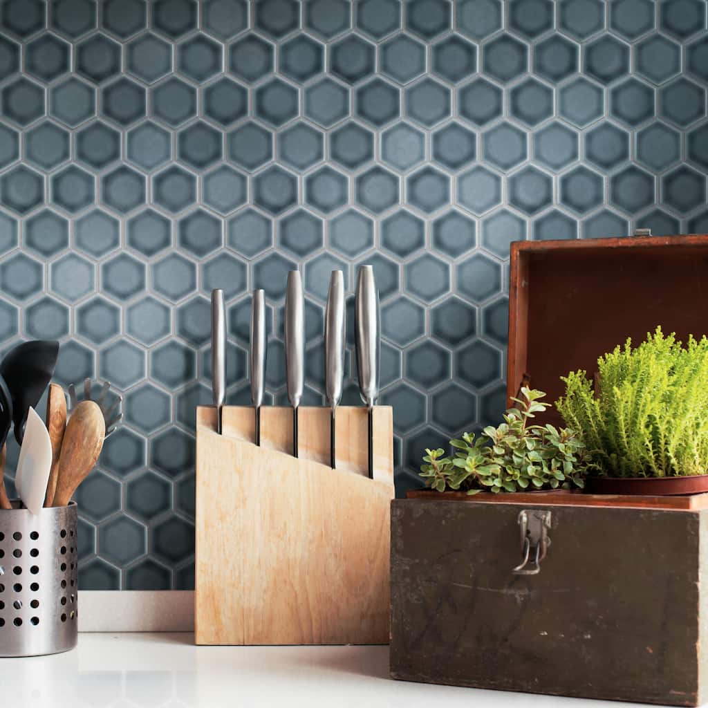 Merola Tile Hudson Due 2" Hex Storm Grey 10-7/8" x 12-5/8" Porcelain Mosaic Floor and Wall Tile