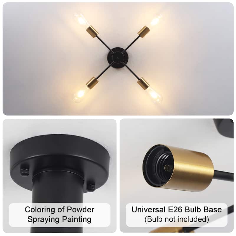 4-Light Modern Semi Flush Mount Chandelier for Bedroom Study Room