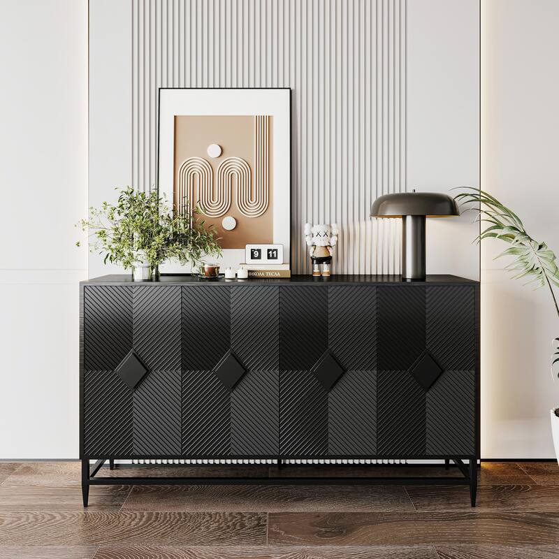 Accent Black Lacquered 4-Door Wooden Sideboard Buffet Server Cabinet