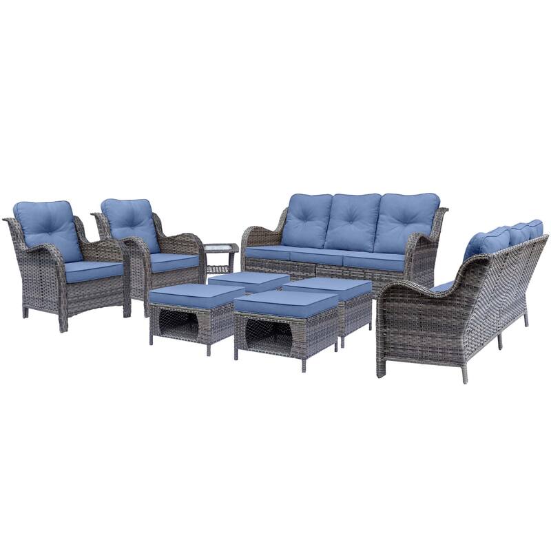 High Back Wicker Outdoor Patio Conversation Seating Sets with Cushions