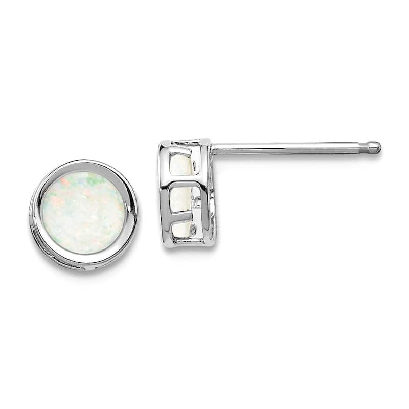 Curata 14k White Gold 5mm Bezel Gemstone Birthstone Stud Earrings - Opal