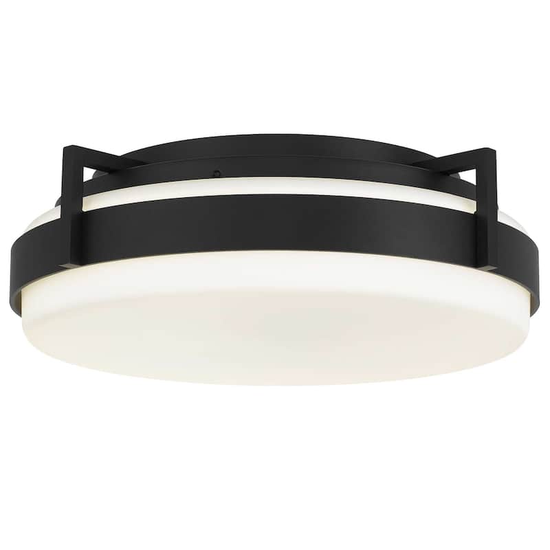 12 Inch LED Flush Mount Light Etched Glass Shade 20W 900 Lumens Dimmable - Black