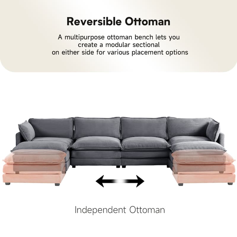 Corduroy Sectional Sofa with Removable Ottomans & Ultra-soft Cushions for Living Room & Bedroom