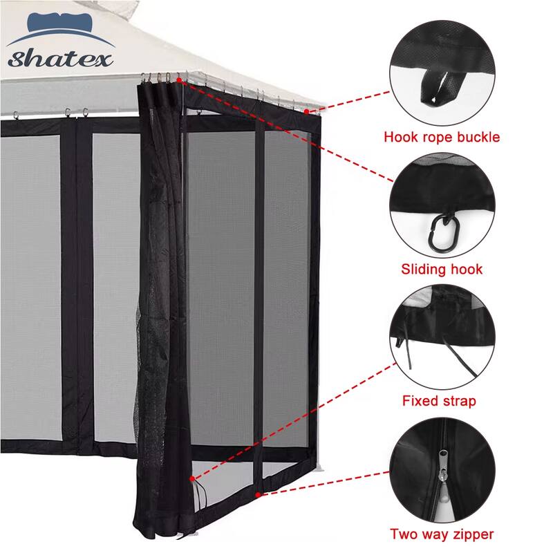 Shatex Replacement Universal Gazebo Netting 4 Panels with Zipper Netting(10'x10', Black)