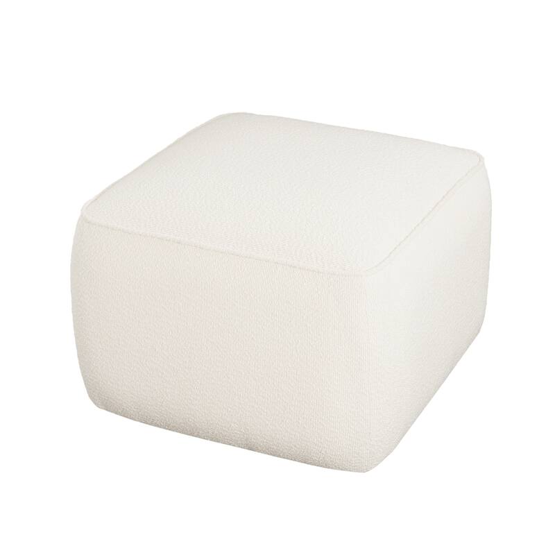 Upholstered Square Ottoman, White, Boucle