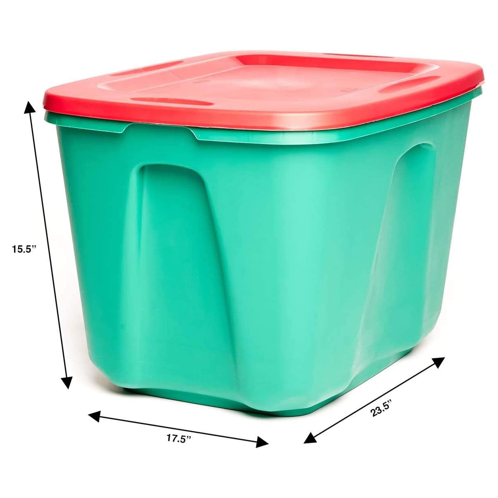 HOMZ 18 Gallon Heavy Duty Plastic Holiday Storage Totes, Green/Red