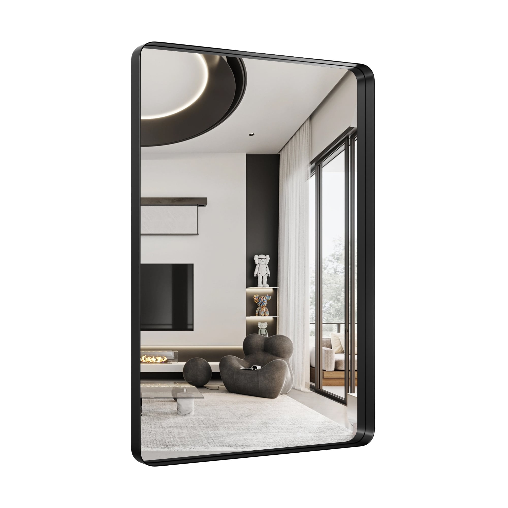 Modern Rounded Rectangle Wall Mirror with Metal Frame