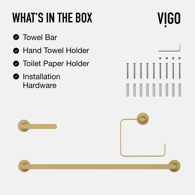 VIGO Arden 3-Piece Bathroom Hardware Accessory Set with 24 in. Towel Bar, Toilet Paper Holder, Hand Towel Holder