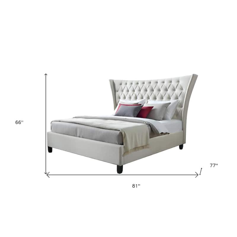 HomeRoots Beige King Diamond Button Tufted Upholstered Bed Frame