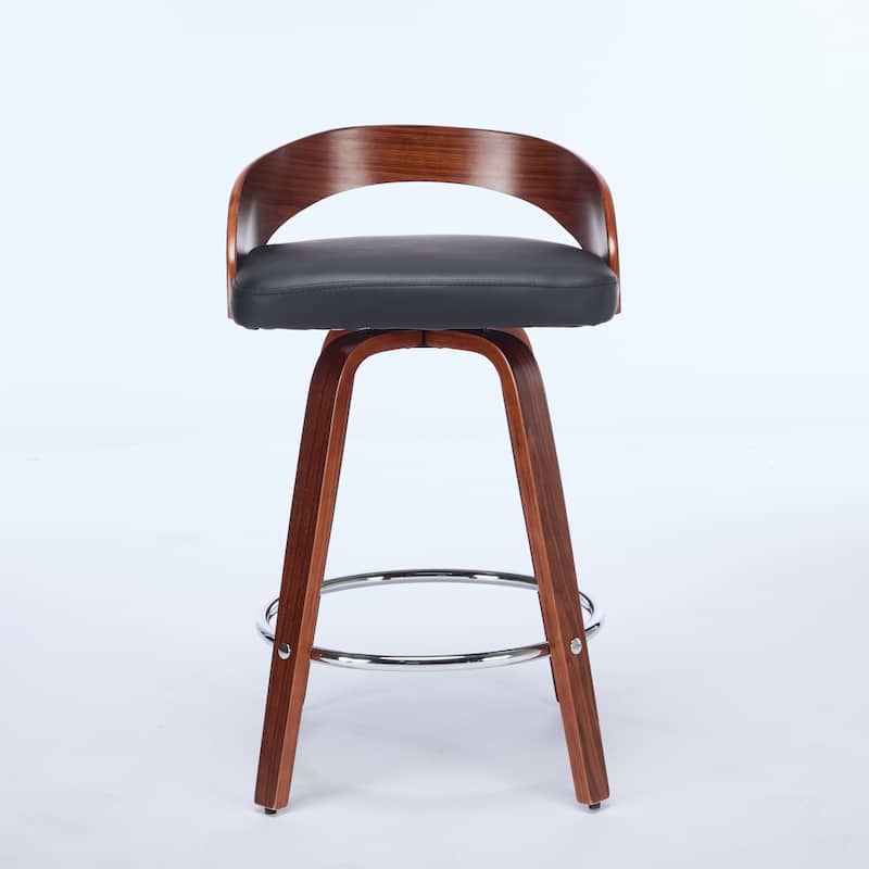 Bar Stools Set of 2, Swivel Bar Height Stools with Low Back, Wood Bar Chairs with Soft Cushion Seat, 25-Inch Seat Height