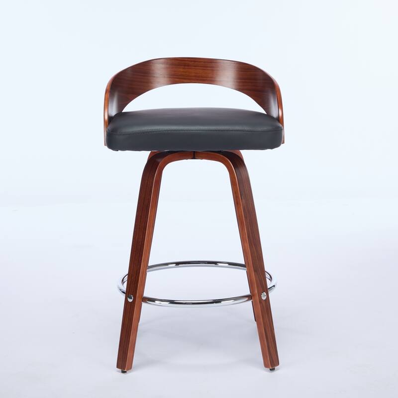 GDF Studio - Halden Mid-Century Swivel Wood Bar Stools with Soft Cushion Seat (Set of 2)