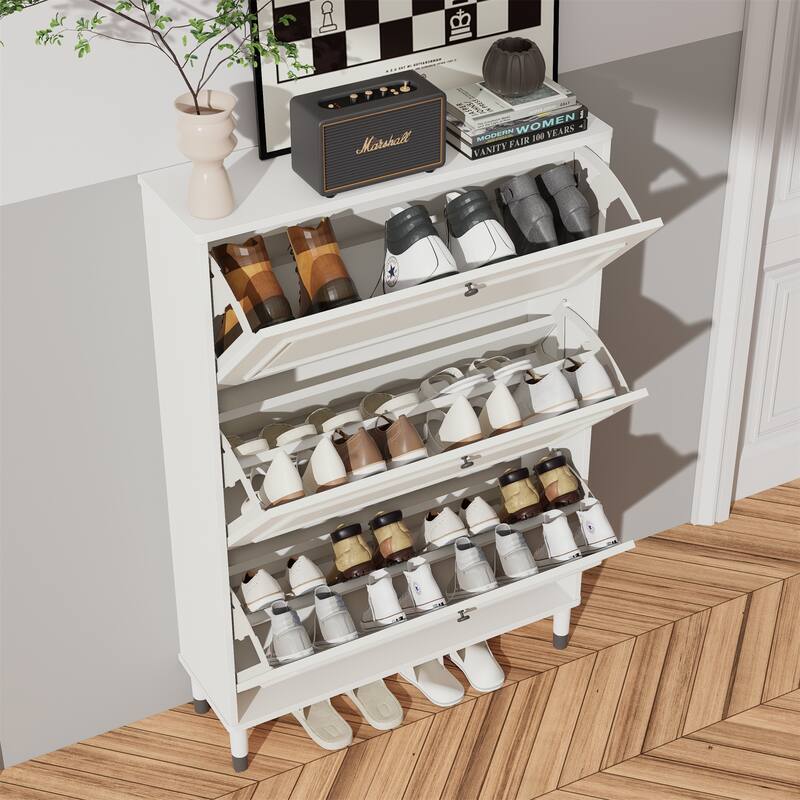 Narrow Shoe Rack Cabinet with 3 Flip Drawers and Legs for Entryway