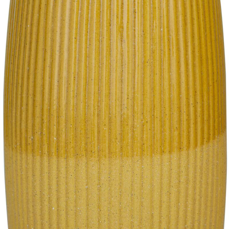 CosmoLiving by Cosmopolitan Ceramic Vases with Eye-Catching Ring Ribbing (Set of 2) - Yellow, White, Dark Blue