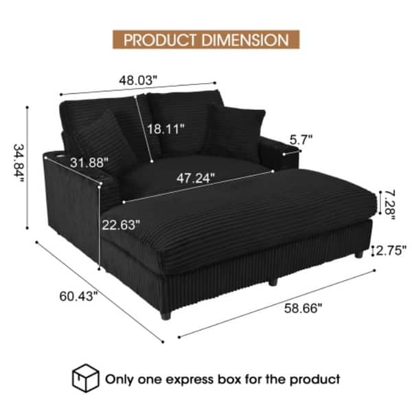 dimension image slide 1 of 4, GDFStudio - Polyester 50.9" Loveseat Chaise Lounge Chair with Cup Holders
