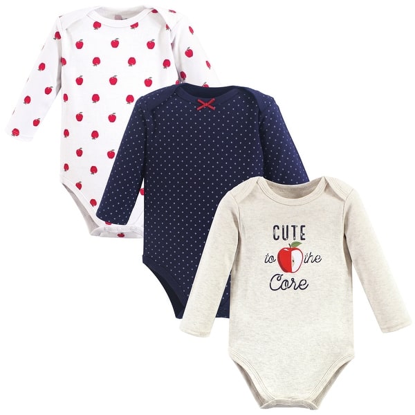 slide 1 of 1, Hudson Baby Infant Girl Cotton Long-Sleeve Bodysuits, Apple 0-3 Months - Red Apple