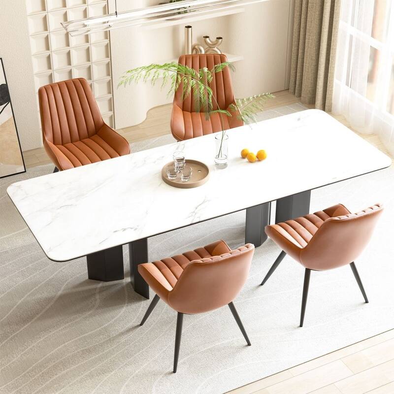 Set of 2 Dining Chairs with Black Metal Legs