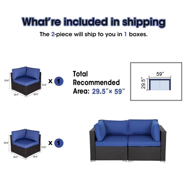 Kinbor Patio Navy Outdoor Wicker Sectional Sofa Conversation Set