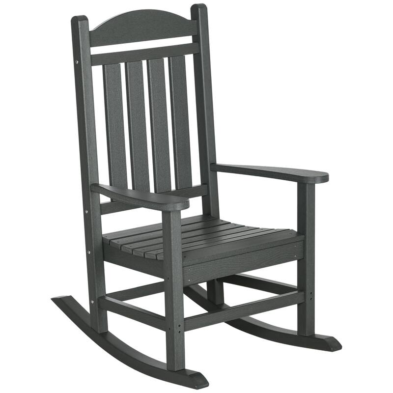 Outsunny 2 Pieces Outdoor Rocking Chair, All Weather-Resistant HDPE Rocking Patio Chairs with Rustic High Back, Armrests
