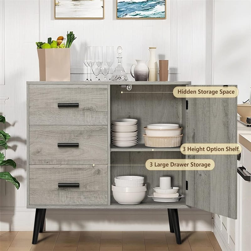 Storage Cabinet with Rattan Door 3 Drawers - 11.8"D x 31.5"W x 30.7"H