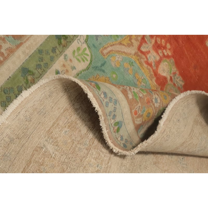 Hand Knotted Oriental 100% Wool Carpet Traditional Floral Oranges & Rust Tabriz Area Rug - 12' 6'' X 9' 8''