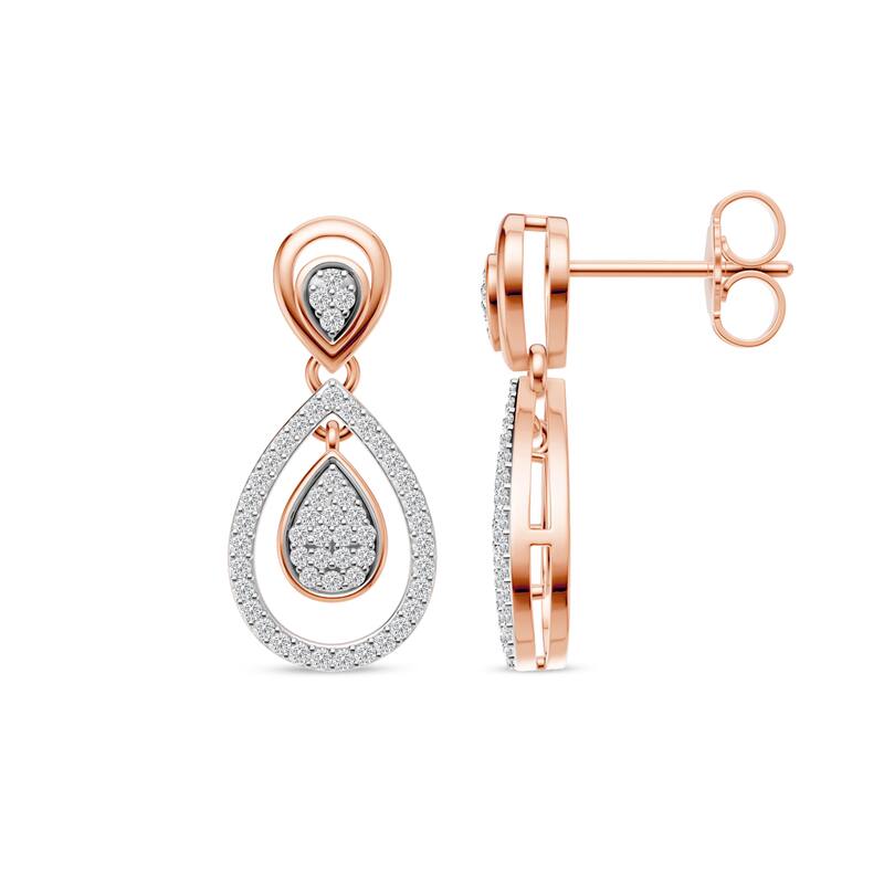 1/4ct TDW Diamond Cluster Drop Earrings in 10k Rose Gold for Women - Rose gold