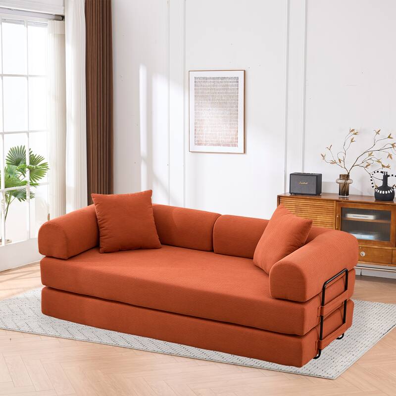Convertible Sofa Bed, Folding Floor Couch Loveseat with Pillows, Corduroy Multi‑Mode Lounger, Sleeper Mattress